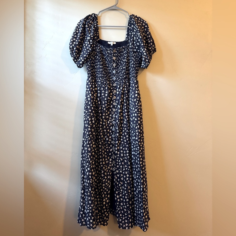 Madewell Blue and White Floral Midi Dress | medium